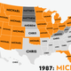 Illustration for article titled Map: Six Decades of the Most Popular Names for Boys, State-by-State